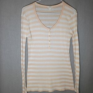 J. Crew Size S Striped Henley Long Sleeve Scoop Neck Waffle Shirt